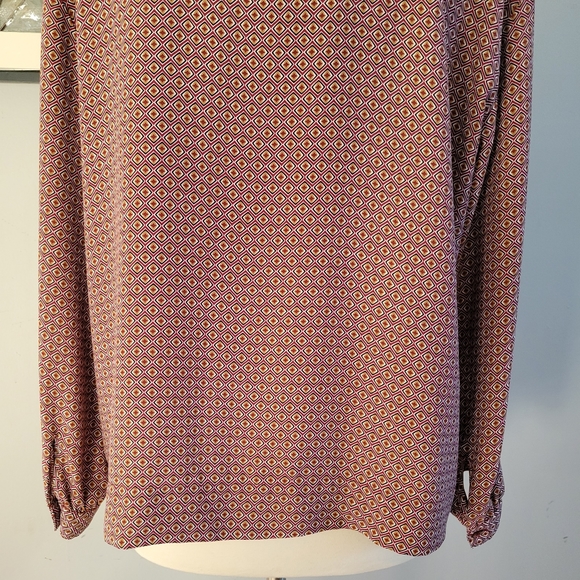 Rachel Zoe Long Sleeve Tie Neck Geometric Print Pull Over Top M - Picture 7 of 11